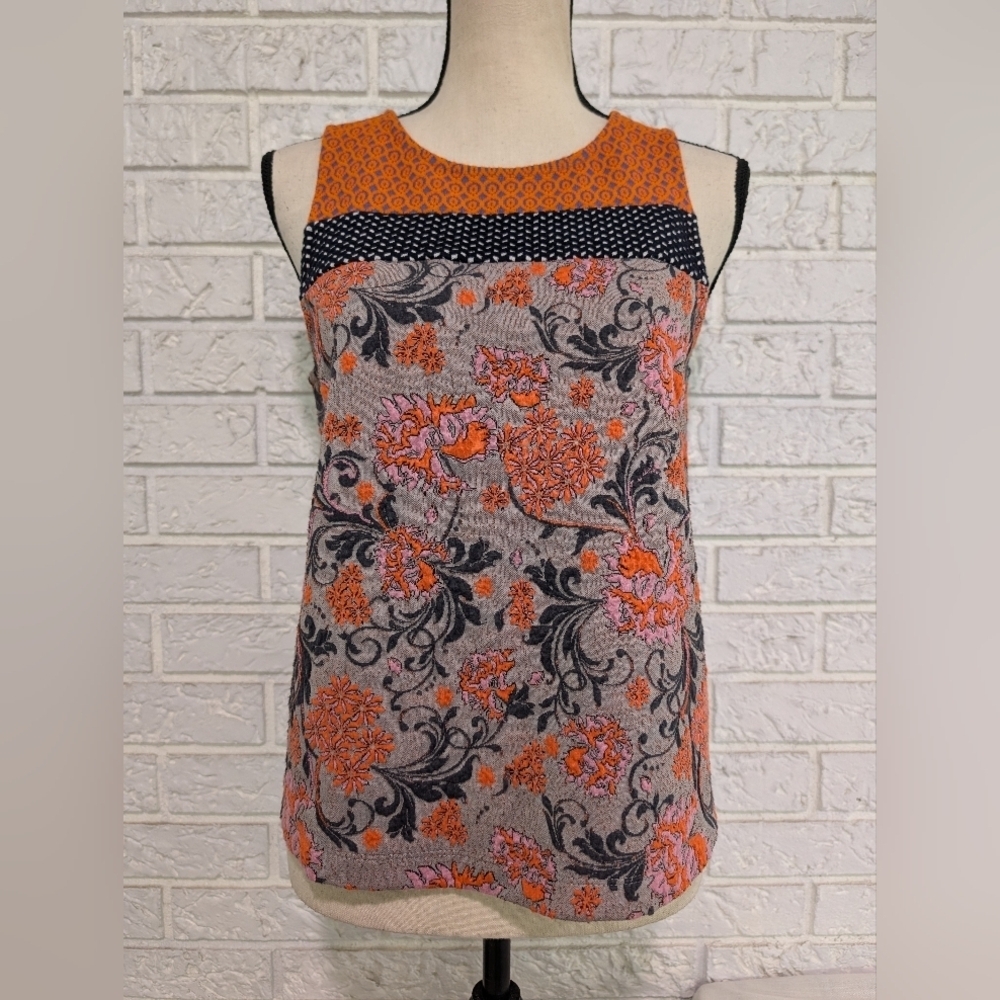 Anthropologie Meadow Rue Poppy Jacquard Floral Polka Dot Sleeveless Tank Top S